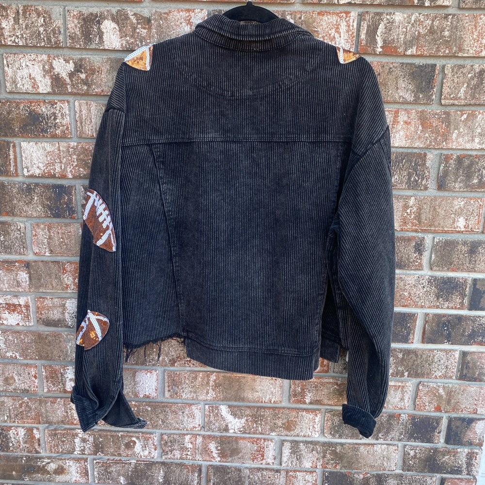 BiBi Black Corduroy Jacket with Football Patches - Picture 3 of 4